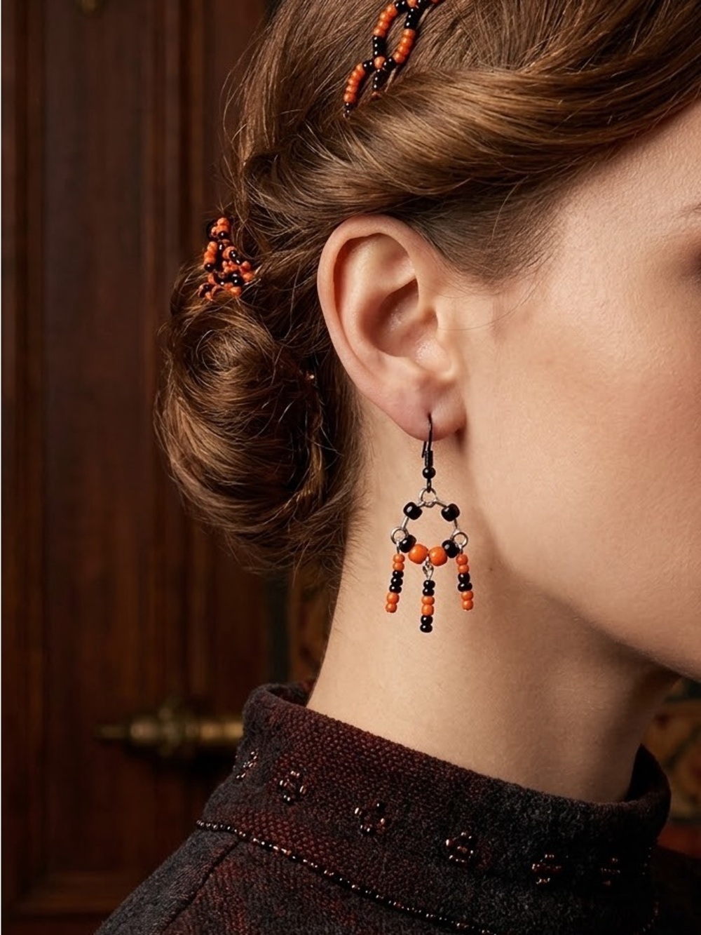 NEW Amimi handmade black and red Beaded Earrings #7